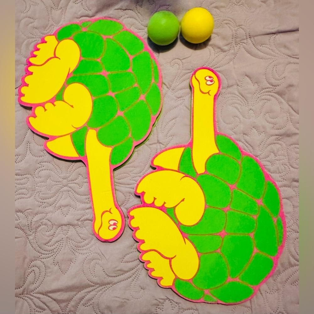 Vintage Yellow & Green Turtle Paddle Board Set with Original Bag